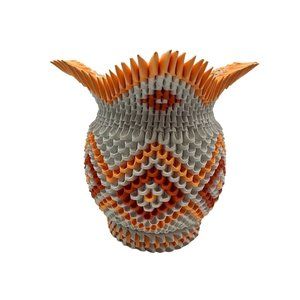 Modular 3D ORIGAMI Flower Vase Handmade Paper Art Decoration Orange and White